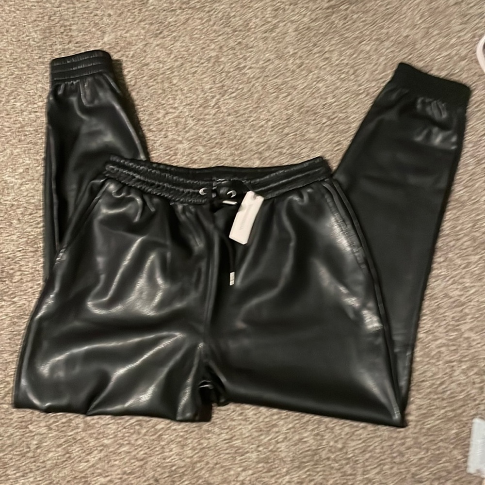 Anthropology faux leather joggers